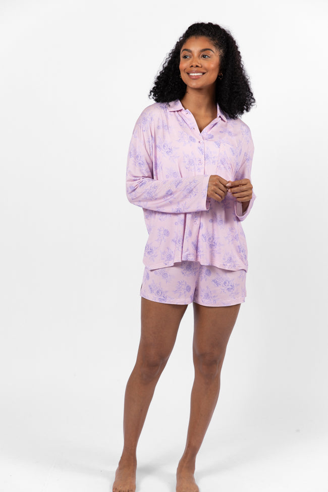 Sweet Dreams In Purple Floral Fantasy Pajama Shorts FINAL SALE