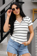 Better Days Ivory Striped Ribbed Top