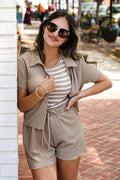 FINAL SALE - Life Of The Party Khaki Textured Blouse - DU DEAL