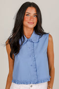 FINAL SALE - Win Them Over Blue Ruffle Blouse